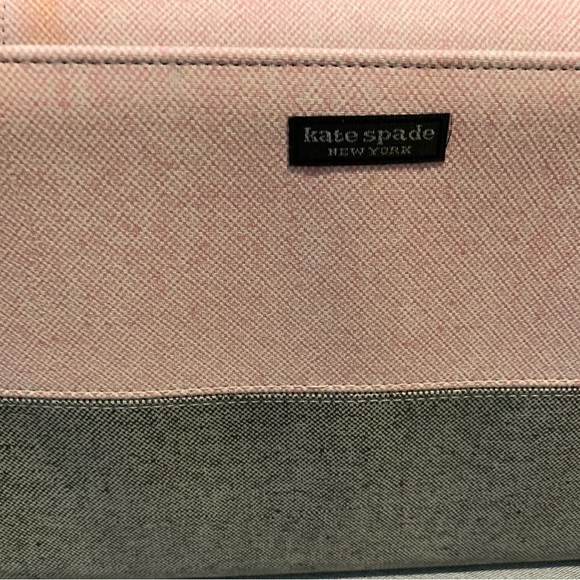 KATE SPADE PINK GREY HANDBAG MEDIUM SATCHEL PURSE FABRIC, CLASSIC STYLE - Picture 2 of 16